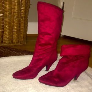Wine Red boots- Knee High, Folds to Ankle